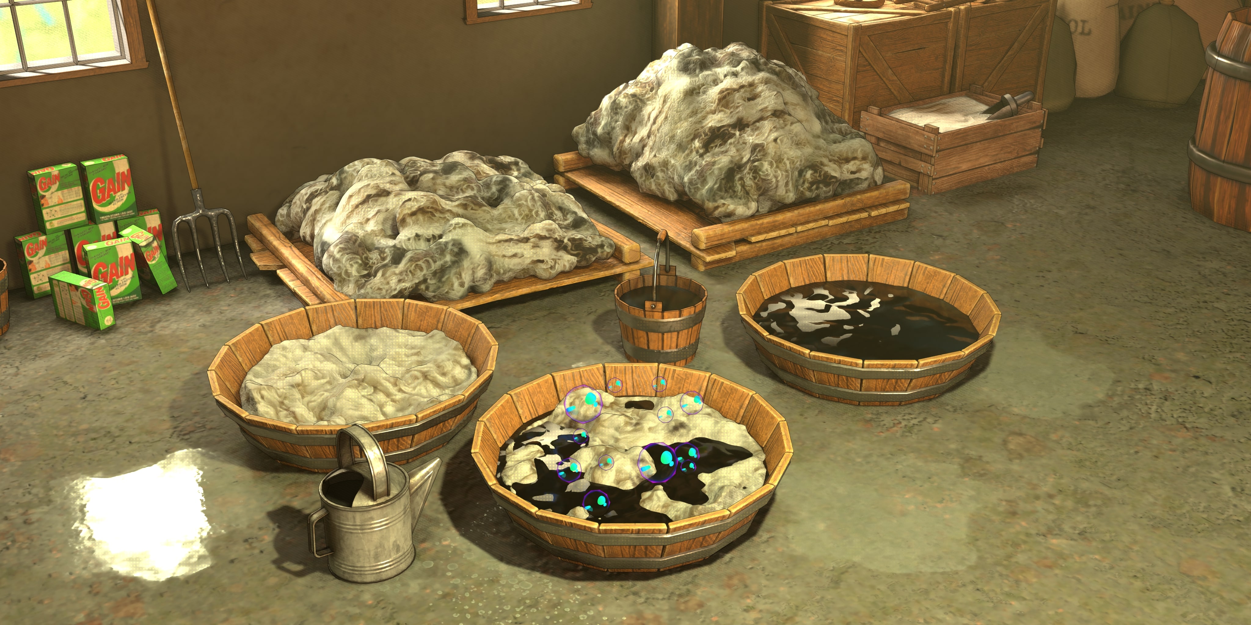 Le lavage de la laine (illustration à venir)